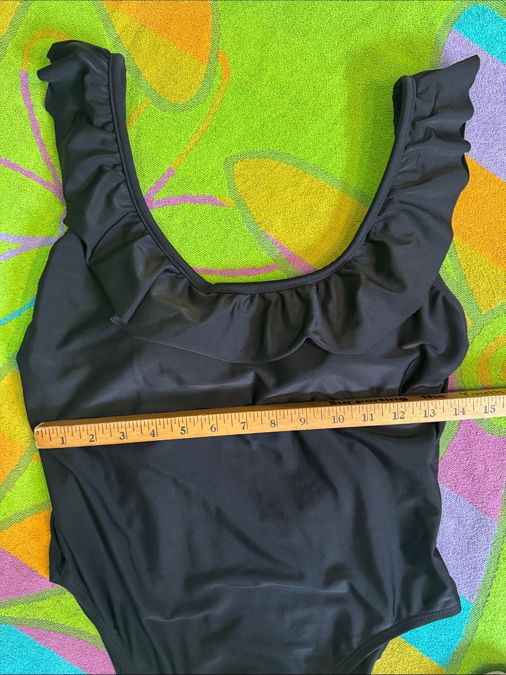 Women's Shade & Shore Ruffled Scoop-Back One Piece Black Swimsuit Size Large - Picture 3 of 7